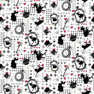 Alice - Silhouettes - White - 100% cotton print fabric