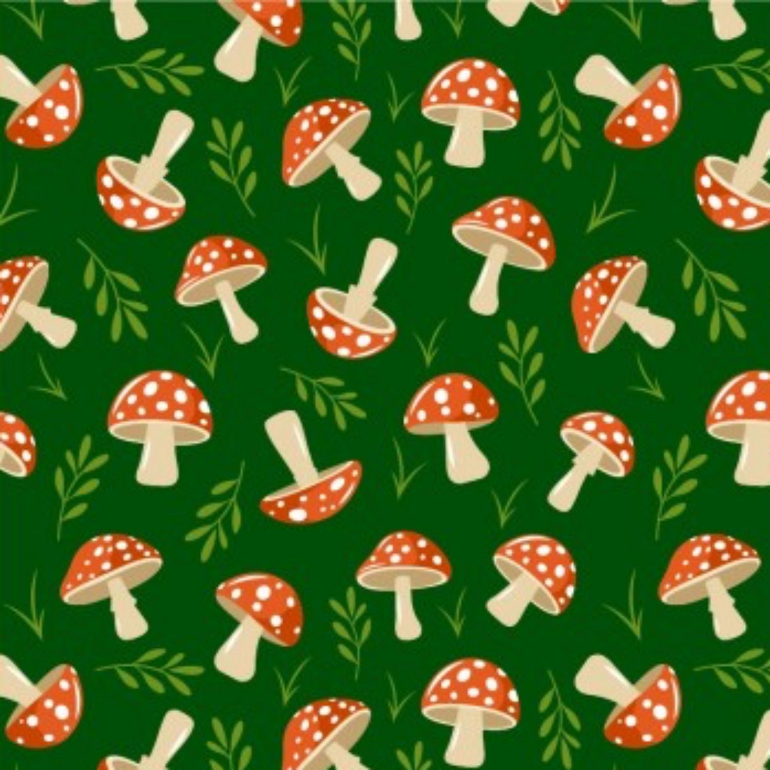 Toadstools - Green - 100% Cotton Winceyette printed fabric