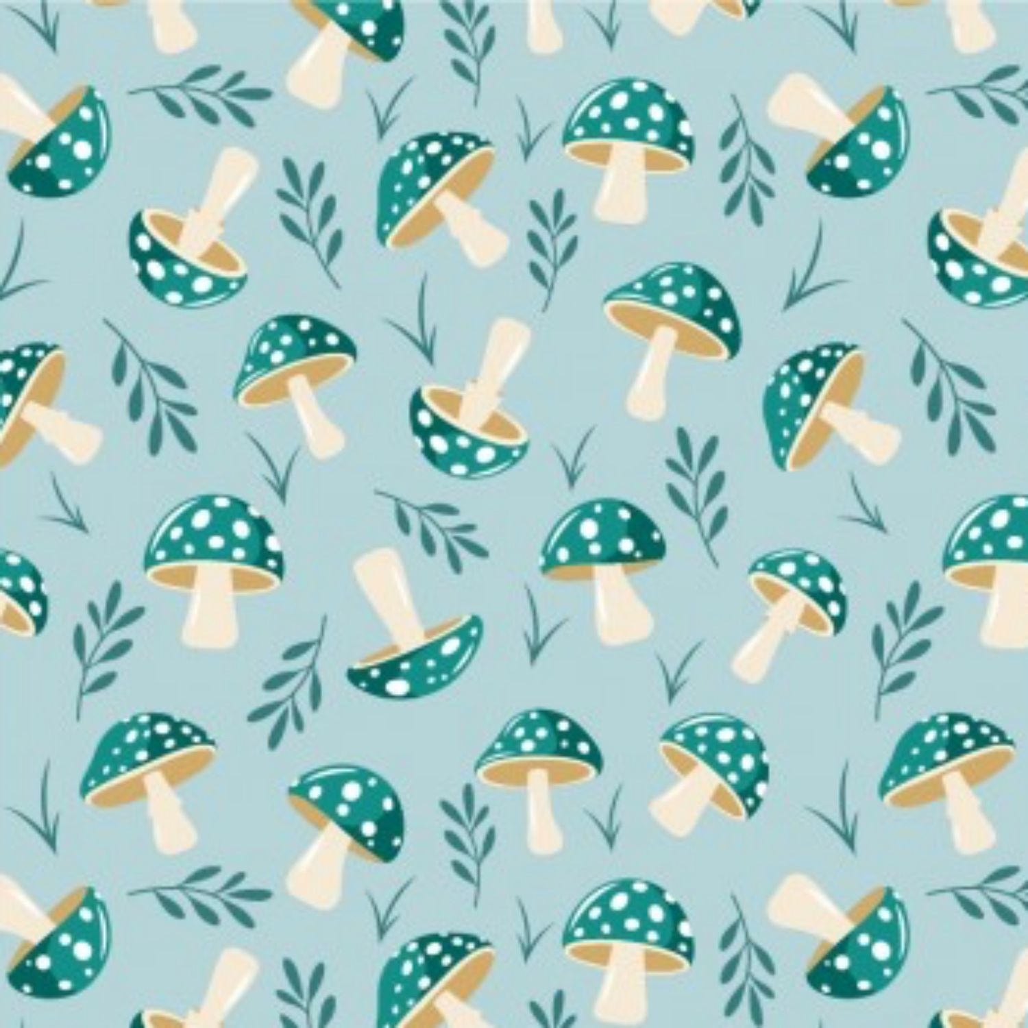 Toadstools - Pale Blue - 100% Cotton Winceyette printed fabric