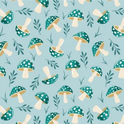 Toadstools - Pale Blue - 100% Cotton Winceyette printed fabric