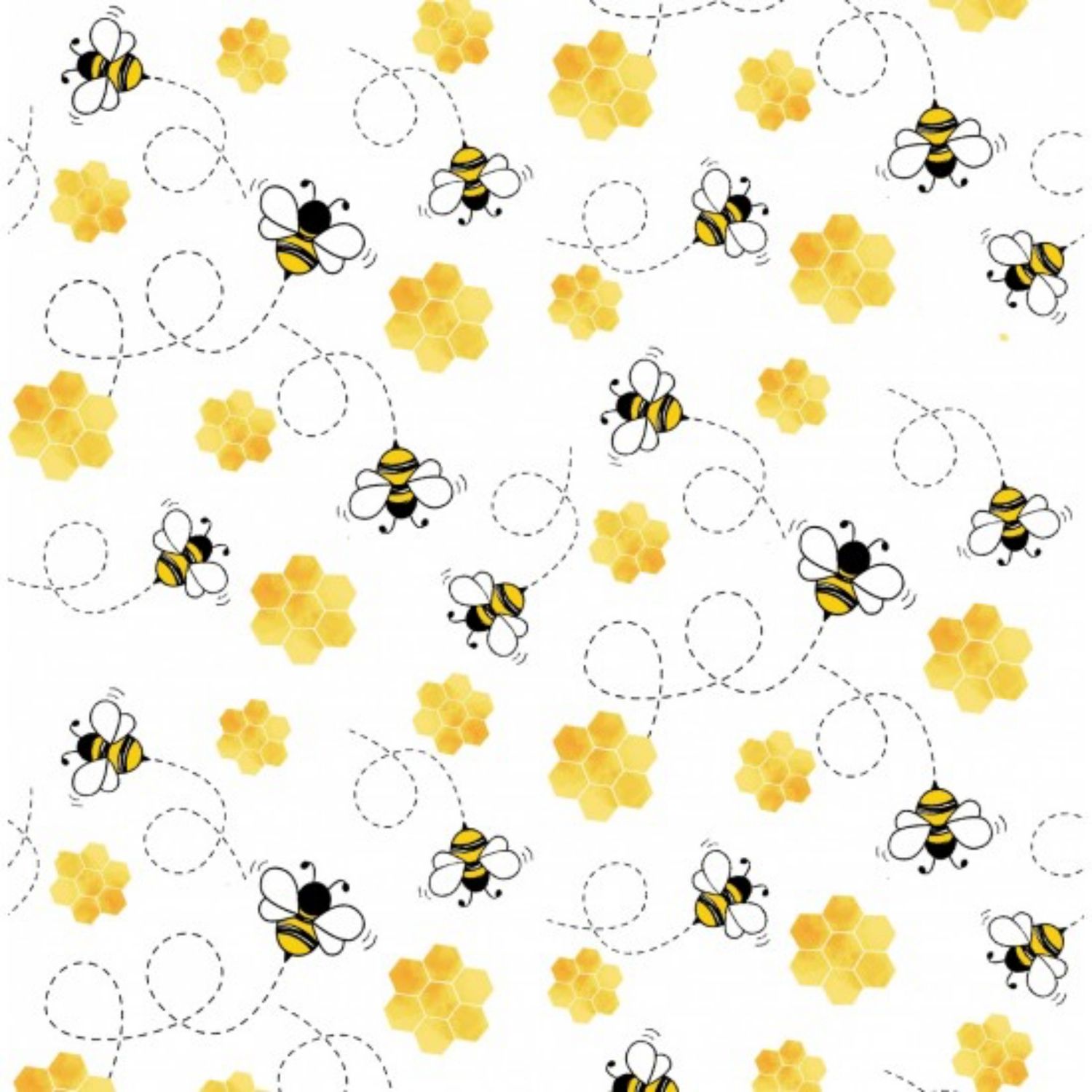 Bumble Bees - White - 100% Cotton Winceyette printed fabric