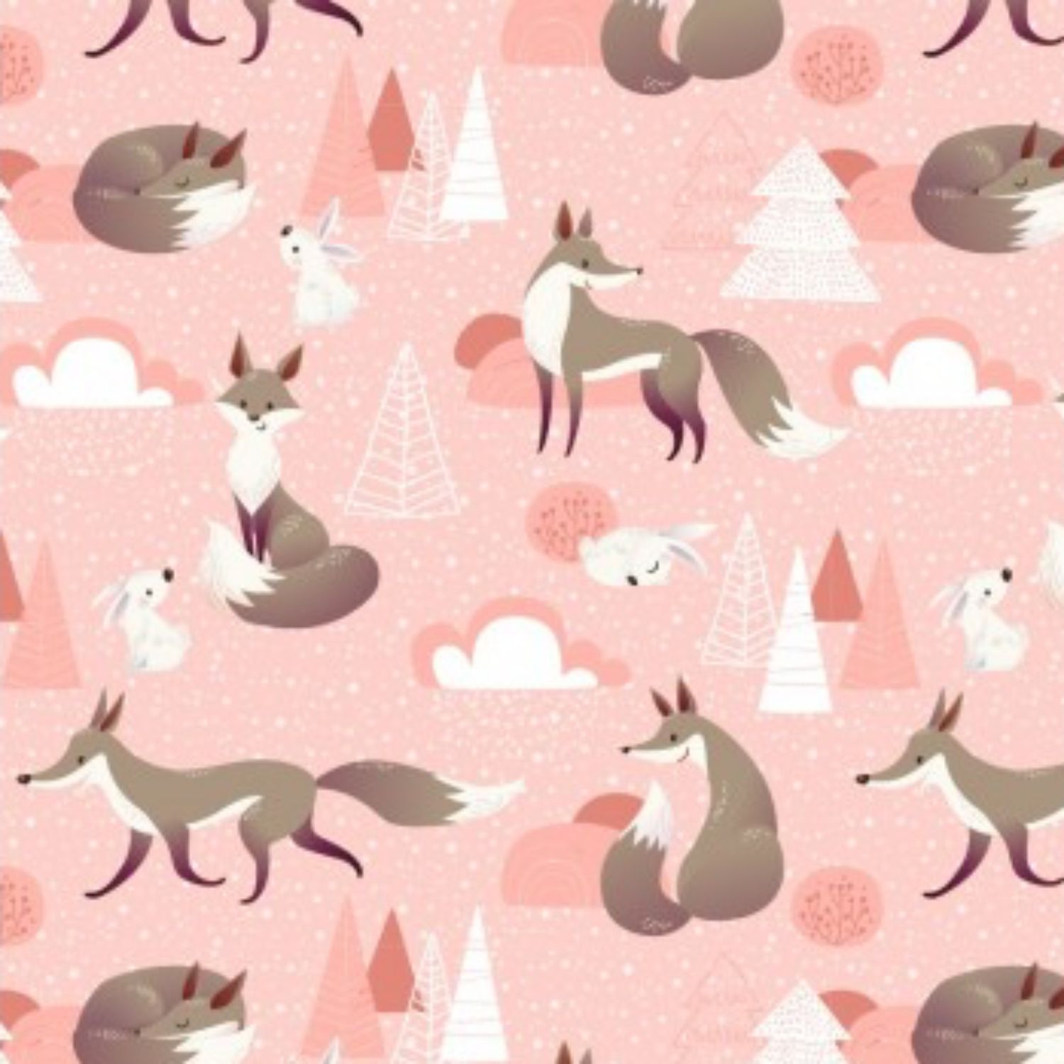 Foxes - Pink - 100% Cotton Winceyette printed fabric