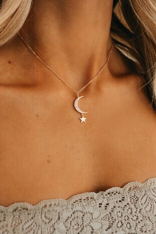 Rose Gold Star & Moon Necklace