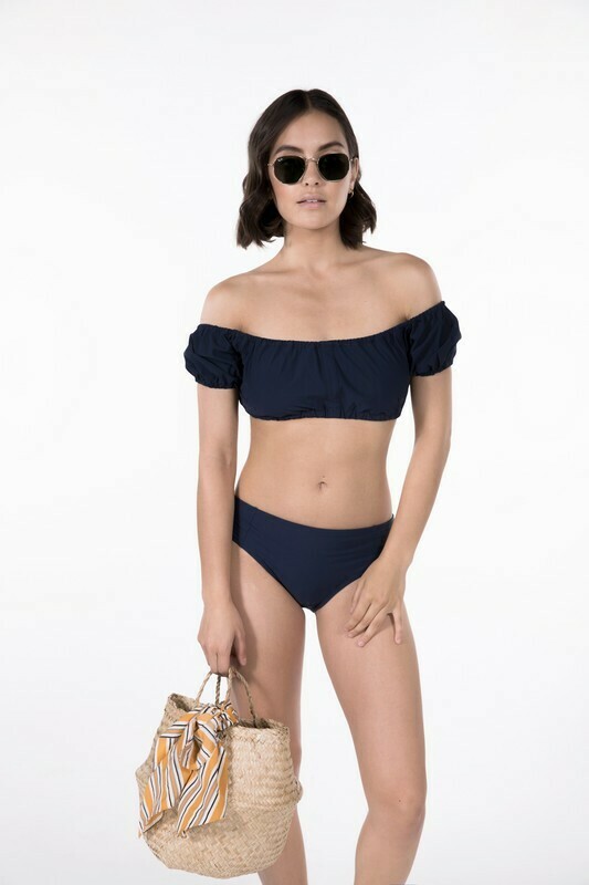 Navy Bardot Style 2 Piece Bikini Set