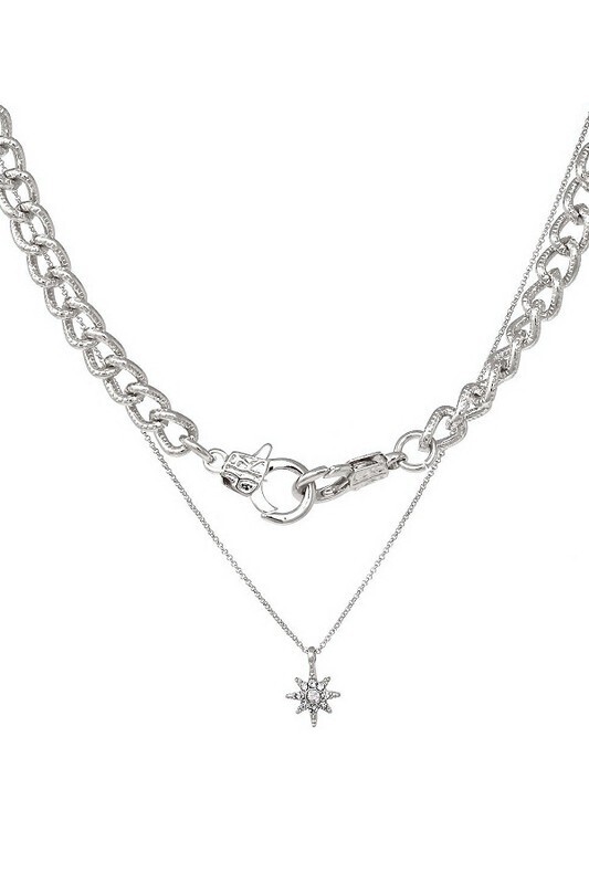 Silver Double Chain Star Necklace