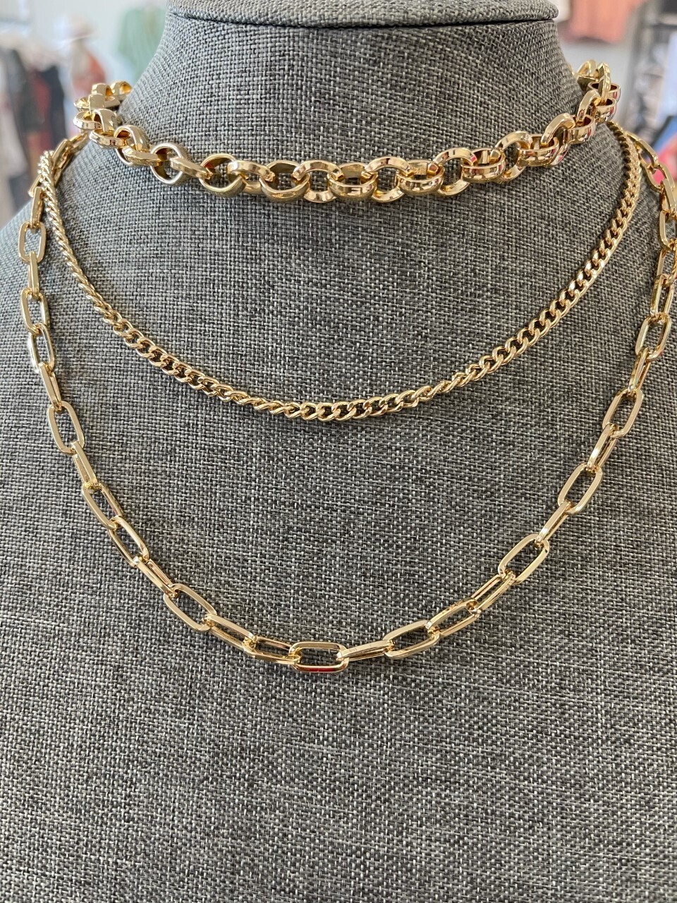 Gold Triple Layer Design Necklace