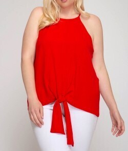 Woven Top w/ Front Tie Detail