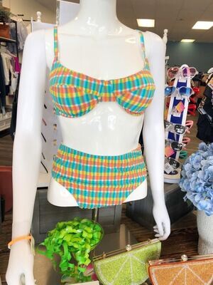 Textured Multi-Colored Gingham Bikini