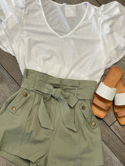 Olive Button Paperbag Shorts