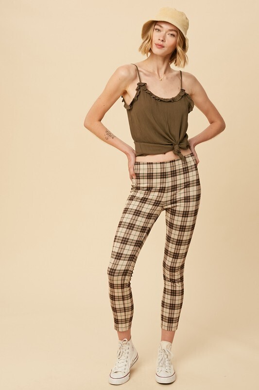 High Waisted Plaid Patterned Printed Leggings