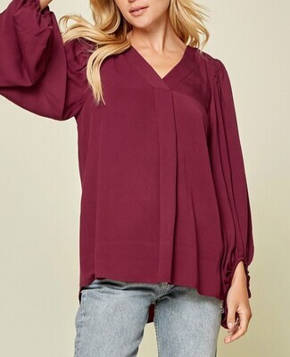 Wine Colored Long Sleeve Shirt With Bishop Sleeves