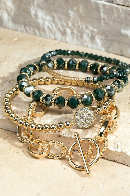 Beautiful Layered Link Chain Glass Beaded Bracelet