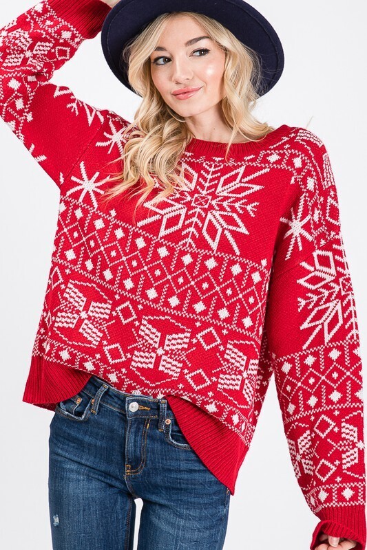 Holiday Red &White Snowflake Sweater