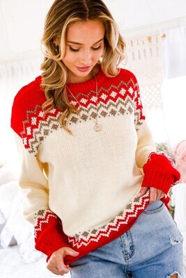 Kristy Red/Cream Fair Isle Sweater