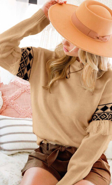 Brailey Mocha Sweater with Fringe Detail