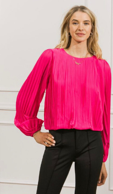 Hot Pink Pleated Peasant Sleeve Top