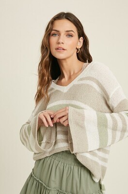 Emery V-Neck Long Sleeve Striped Sweater