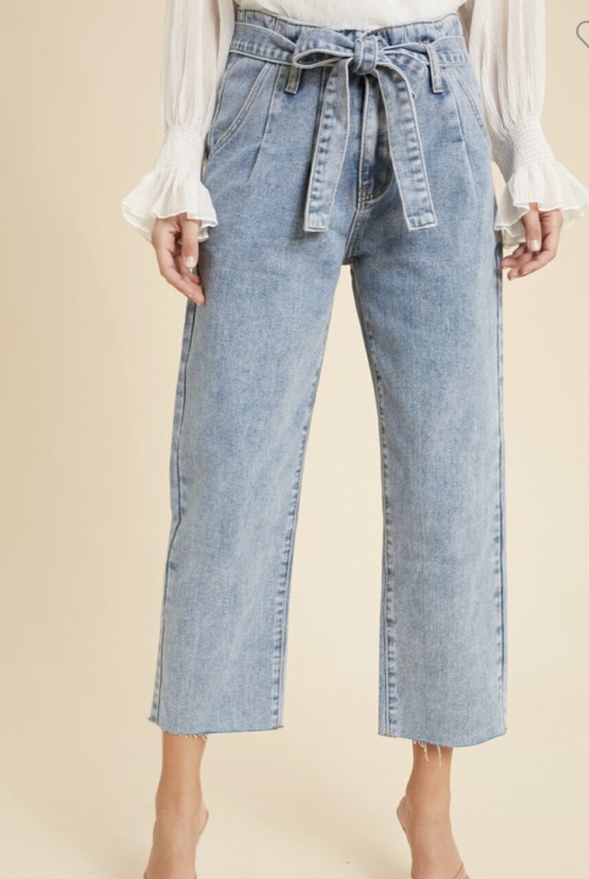 Lucy Belted Paperbag Denim Jeans