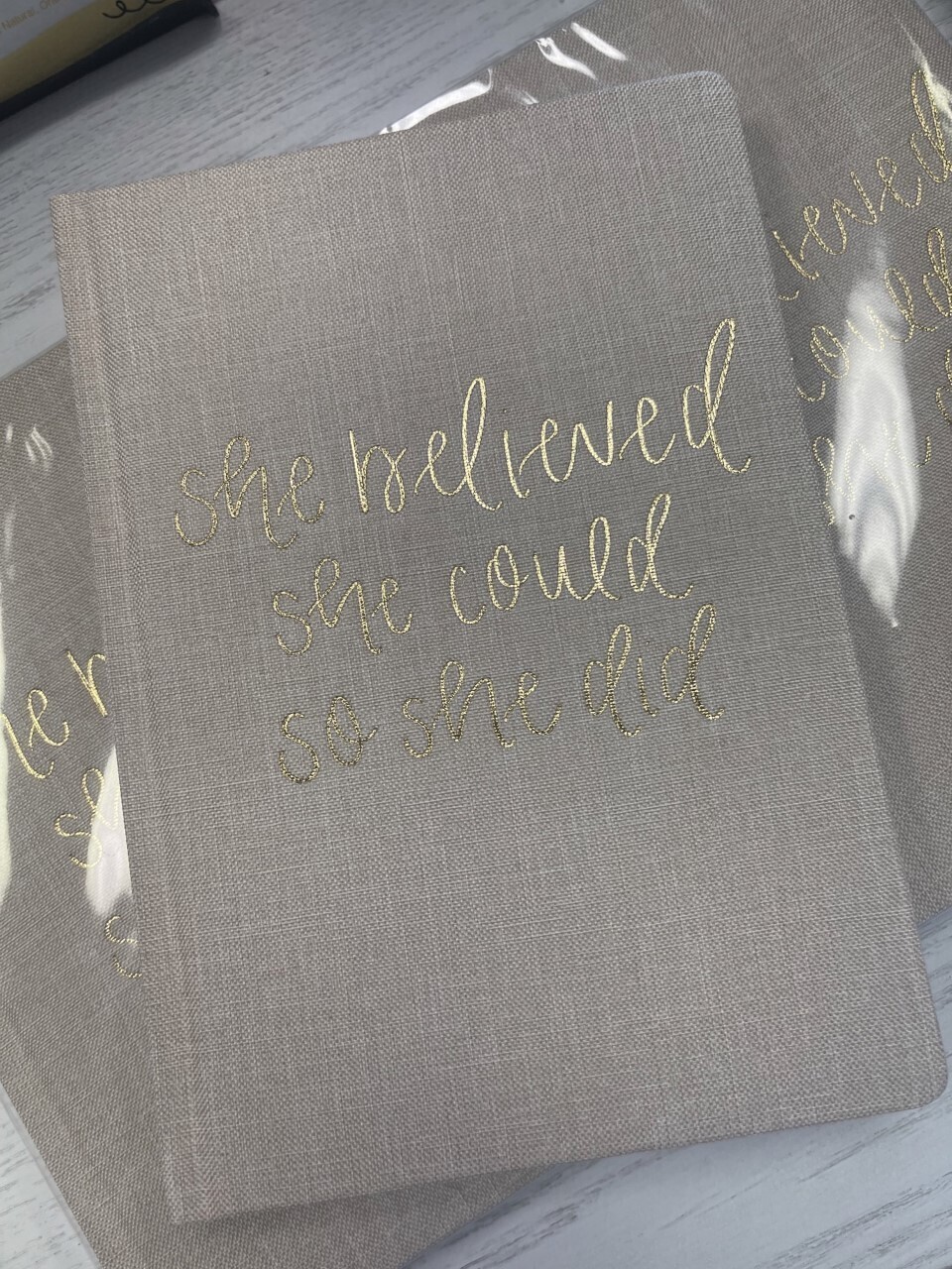 "She Believed She Could So She Did" Fabric Journal