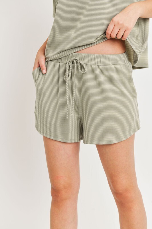 Sage Pin Stripe Shorts w/ Elastic Waist