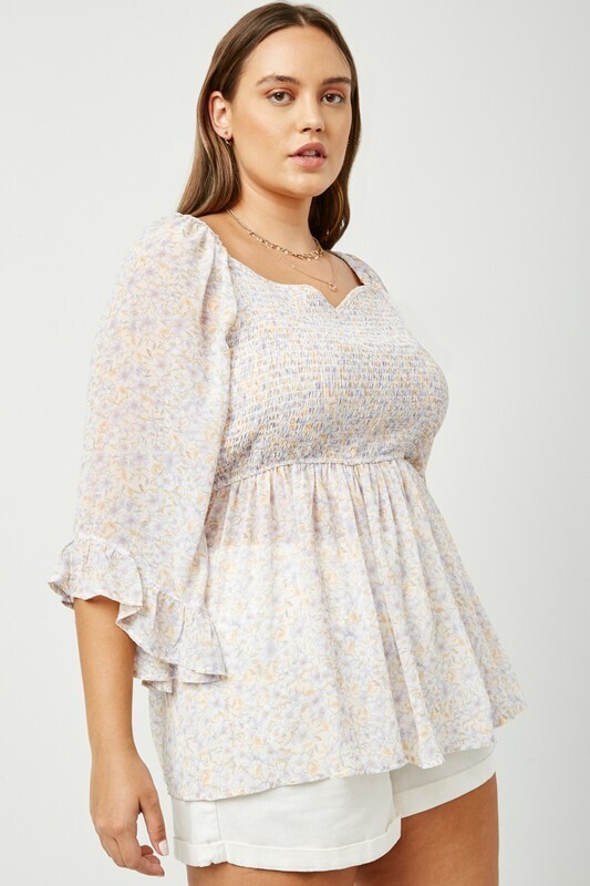 Alessia Floral Chiffon Bell Sleeve Top