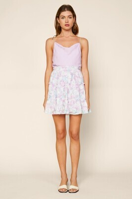 Lavender Floral Elastic Waist Skirt
