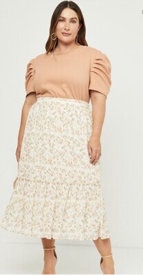 Ivory & Sage/Brown Floral Pleated Maxi Skirt