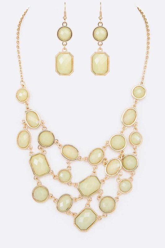 Gold /Lime Bejeweled  Necklace & Earring Set
