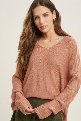 Frosted Rose' V-Neck Side Slit Sweater
