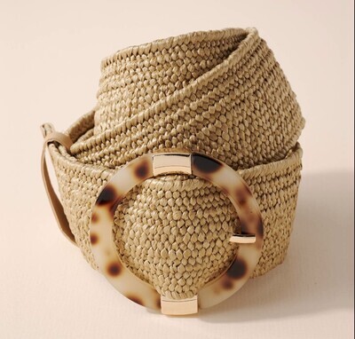 Taupe Wide Circle Buckle Straw Belt
