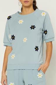 Short Sleeve Crewneck w/ Floral Embroidery