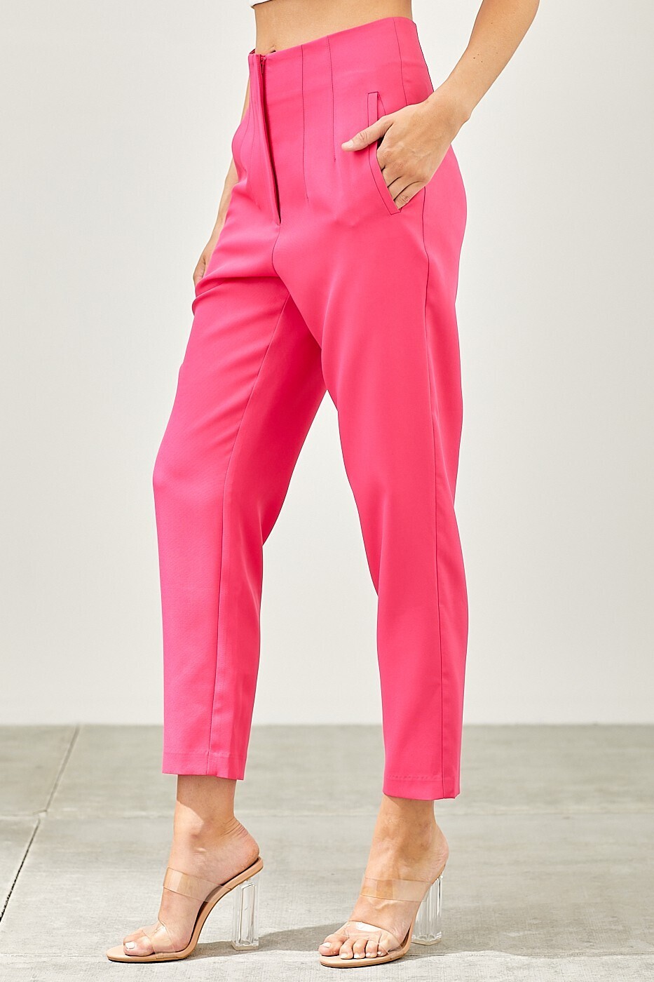 Deep Pink Pleated Detail Ankle Pant