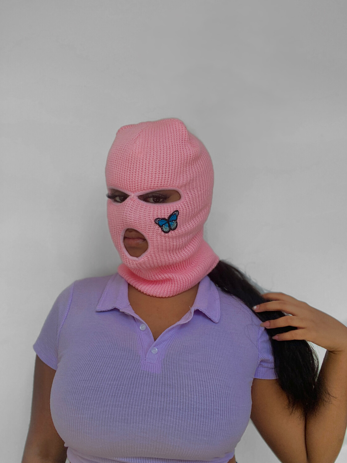 BUTTERFLY EFFECT Ski Mask in Baby Pink