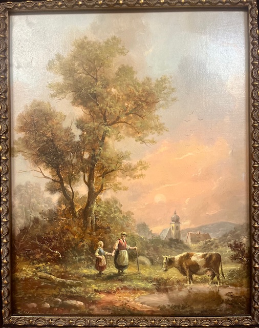 Klaus Schlemmer - Mother and Child Holding Hands with Cow