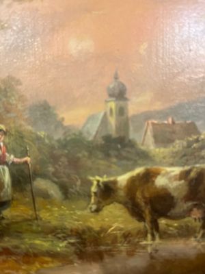 Klaus Schlemmer - Mother and Child Holding Hands with Cow 00507