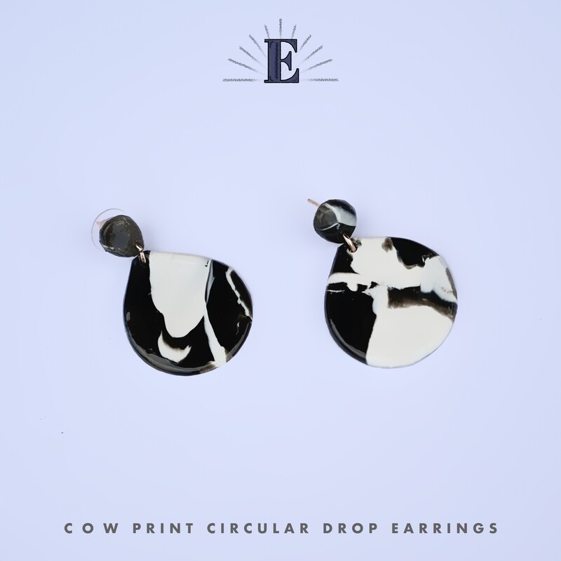 COW PRINT CIRCULAR DROP EARRINGS