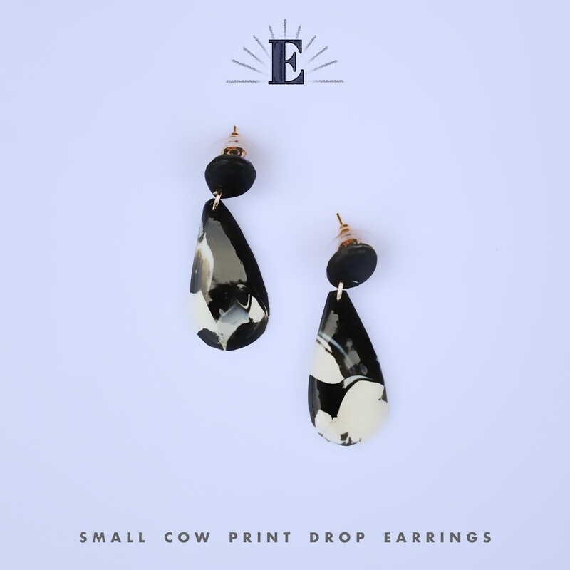 SMALL COW PRINT DROP EARRINGS
