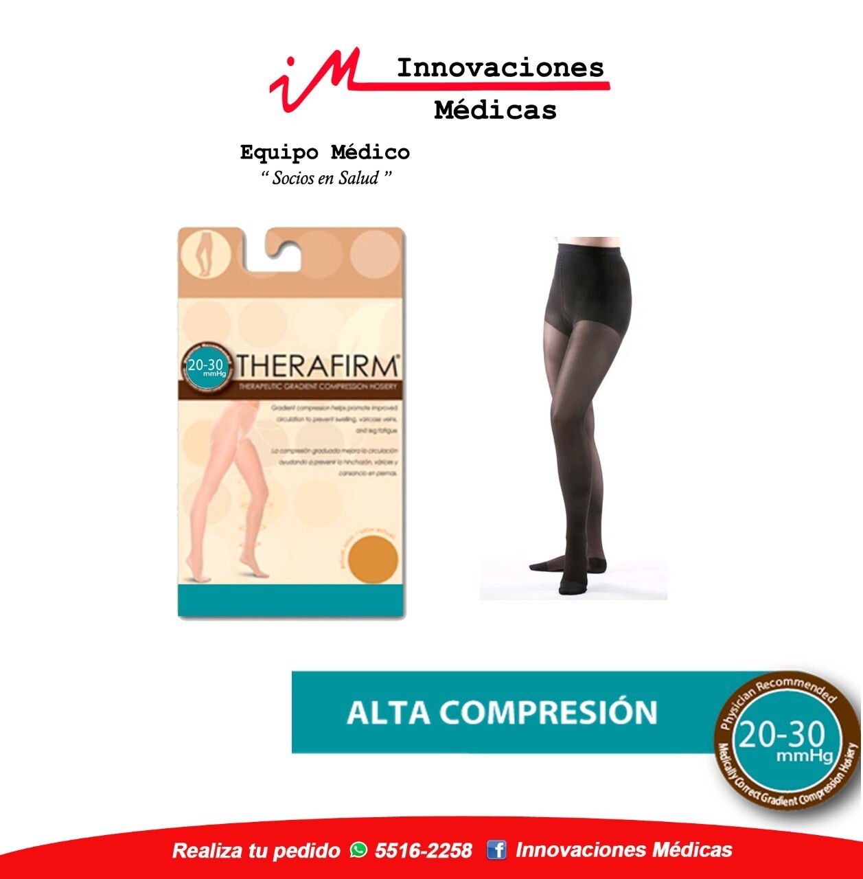 Pantimedias de compresión unisex 20-30mmHg, negro