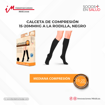 Medias de compresión 15-20mmHg a la rodilla, color negro