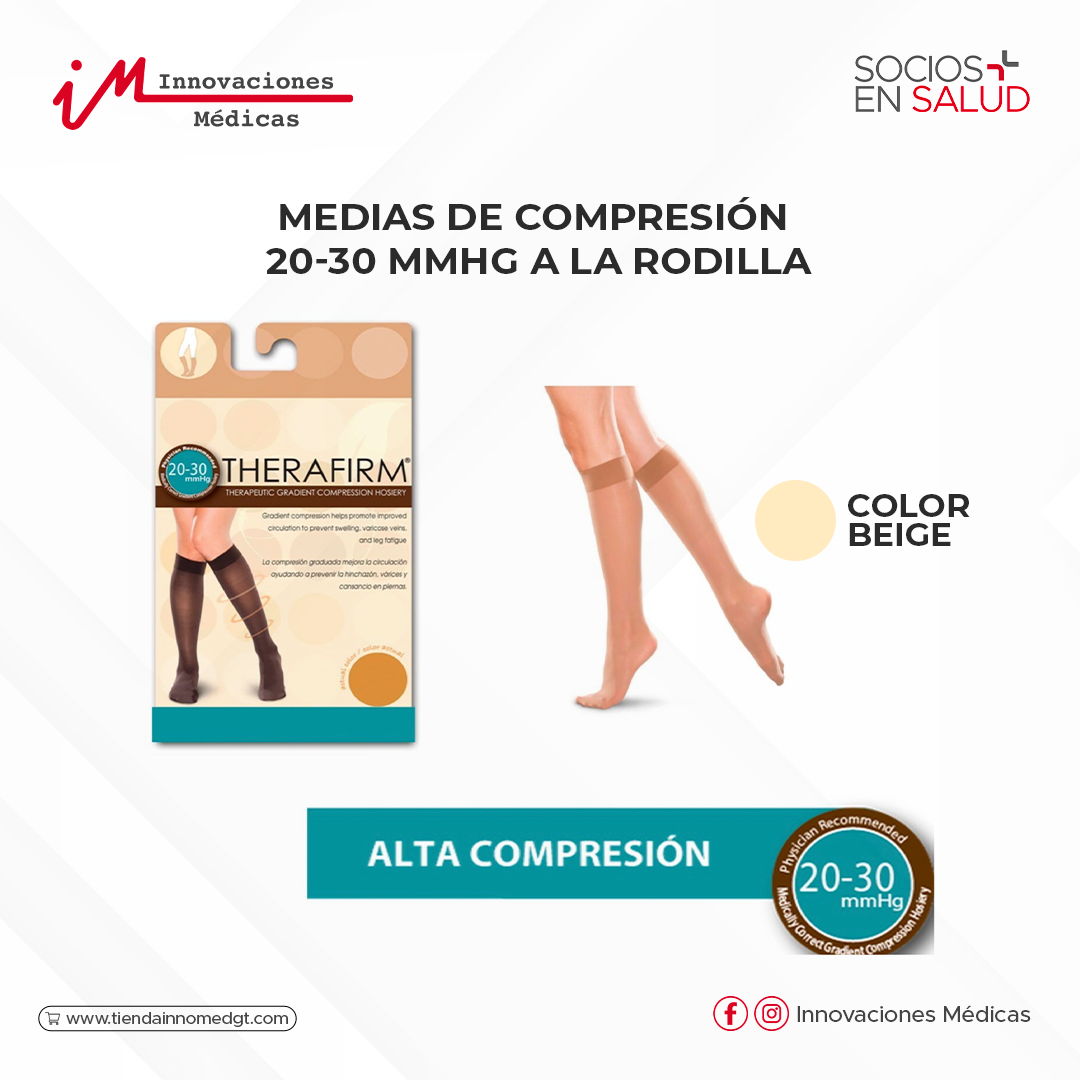 Medias de compresión 20-30 mmHg a la rodilla, beige