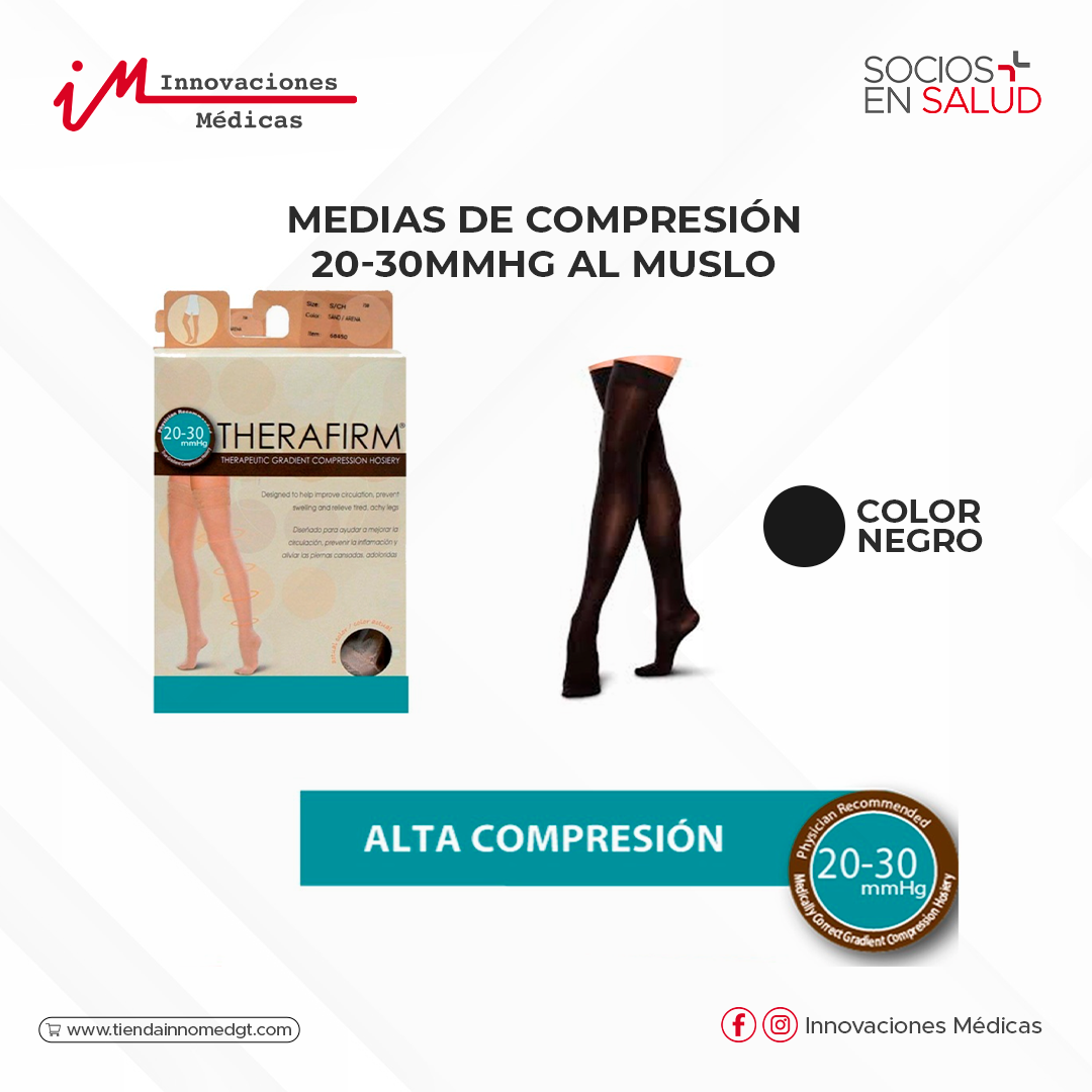 Medias de compresión 20-30mmHg al muslo, negro