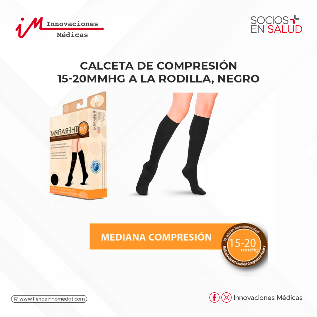 Calceta de compresión 15-20mmHg a la rodilla, negro
