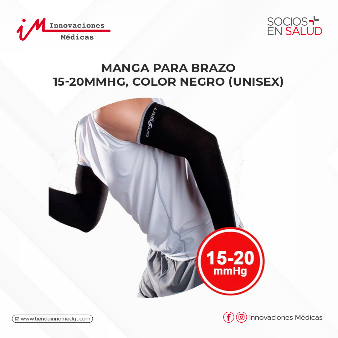 Manga para Brazo 15-20mmHG,  Color Negro (Unisex)