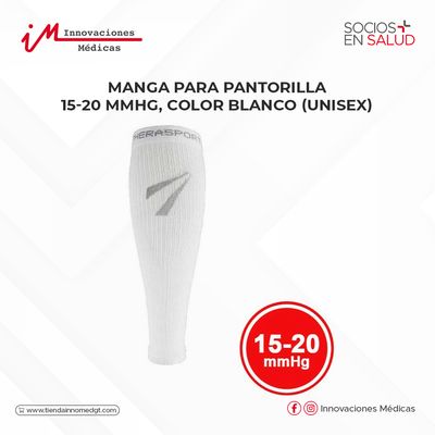 Manga para pantorilla 15-20 mmHg, color Blanco (Unisex)