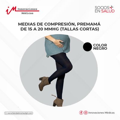 Medias de compresión, premamá de 15 a 20 mmHg, color Negro (tallas cortas)