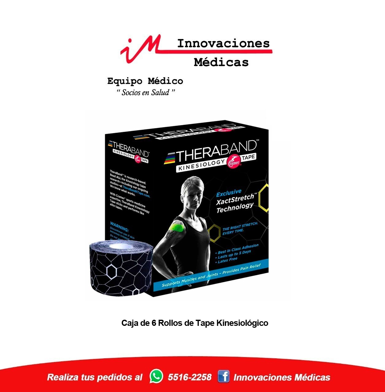 Vendaje Kinesiológico (Caja 6 unidades), Color: Negro