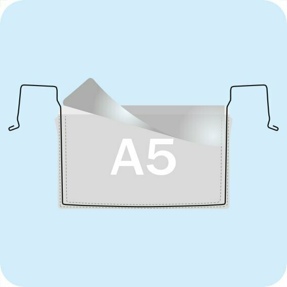 Drahtbügeltasche DIN A5 Querformat mit Klappe - Transparent