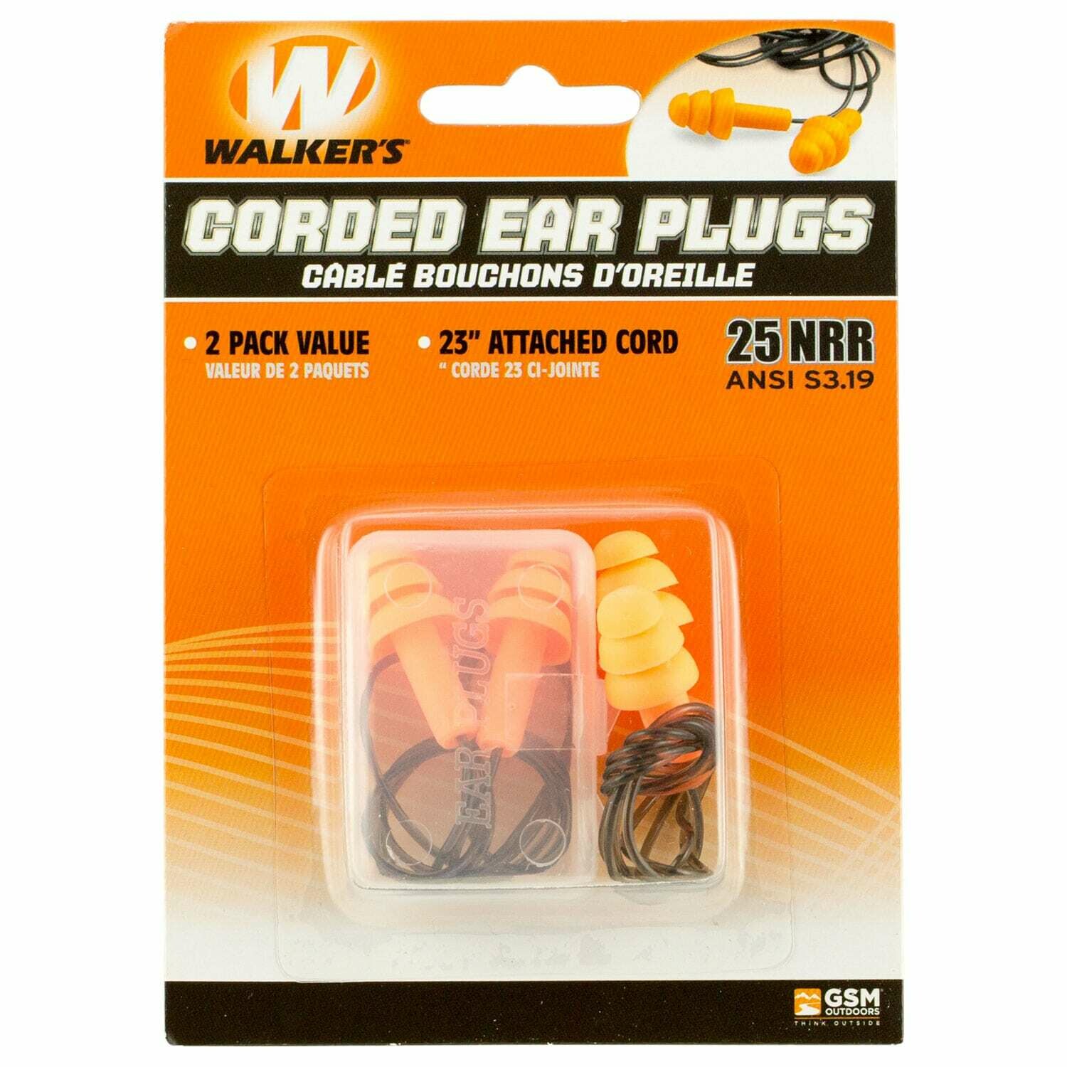Walker’s Corded Ear Plugs 2pk