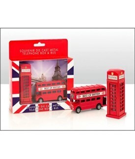 Traditional London Bus and Telephone box die cast set