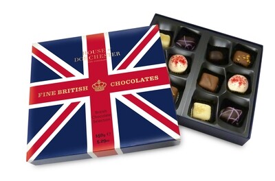 Union Jack branded tray of 12 chocolates from the house of dorchestor